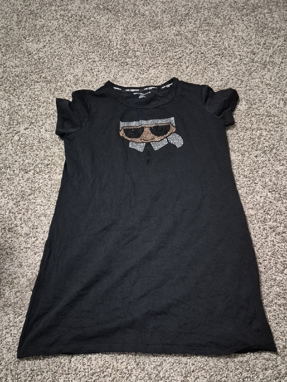 Karl Lagerfeld Black Short Sleeve Tee with Rhinestone Karl Graphic
